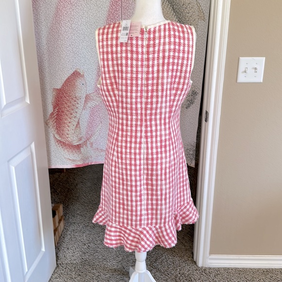NWT Kate Spade Gingham Flutter Hem Sleeveless Tweed Dress Peach Nectar - Picture 4 of 5